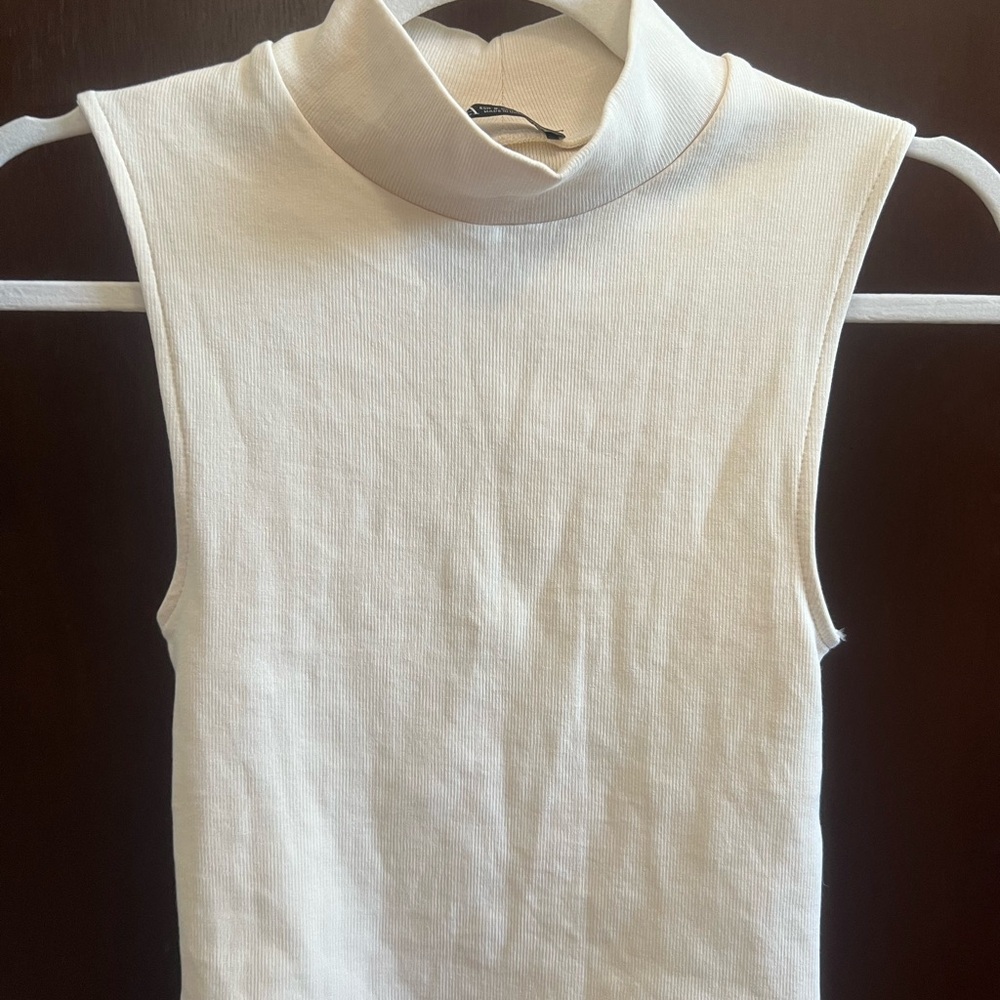 Zara Cream Sleeveless Mock Neck Top